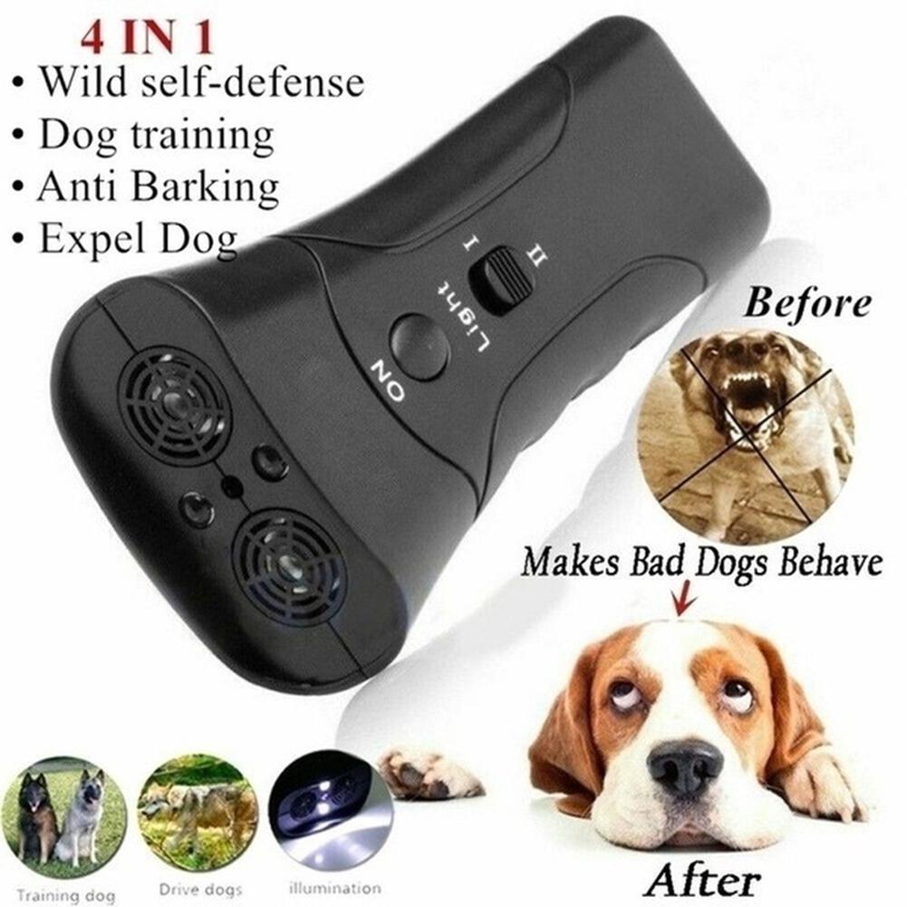 Ultrasonic Dog Repellent Animal Deterrent Device Frighten Animal Anti Bark Dog Training Device Battery-Powered with LED Light