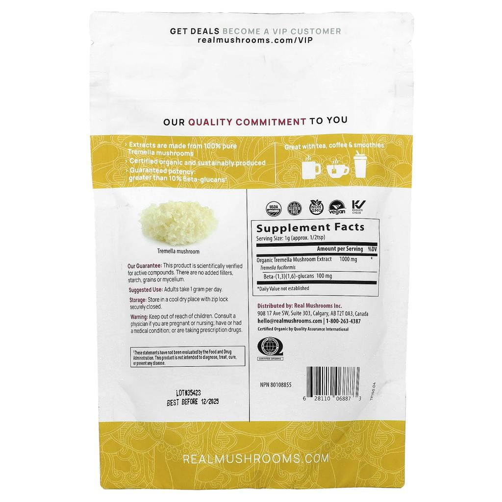 Tremella, Organic Mushroom Extract Powder, 150G(5.29Oz)