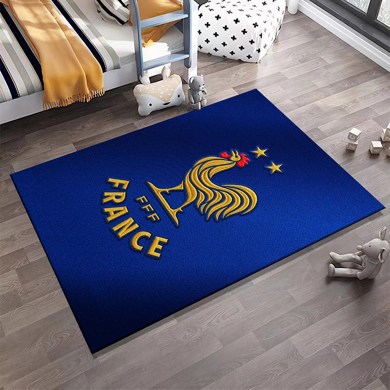 French Rooster Emblem Blue Rug Design Non-slip Rug Suitable for Living Room and Bedroom Sofas.