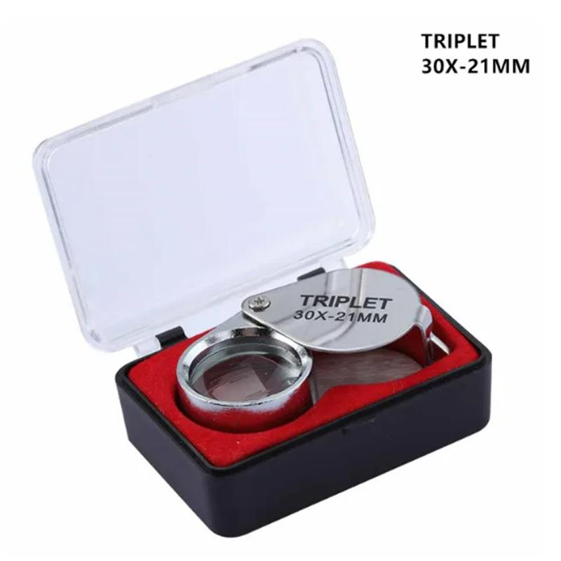 Loupe de poche 10-30X, Loupe de bijoux pliable en diamant Lupa triple bijoutier outil de verre pour les yeux Loupe de lecture