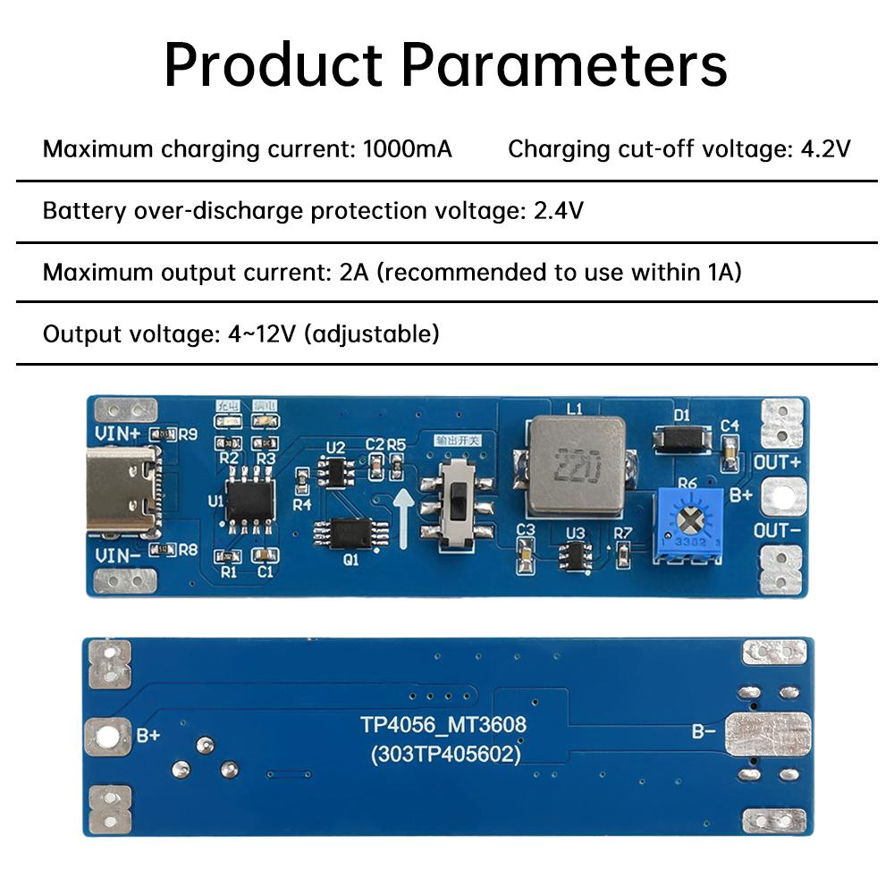 3.7V 9V 12V Type-C Lithium Battery Charger/Discharger Booster/Regulator Module Boost Step Up Module UPS Power Supply