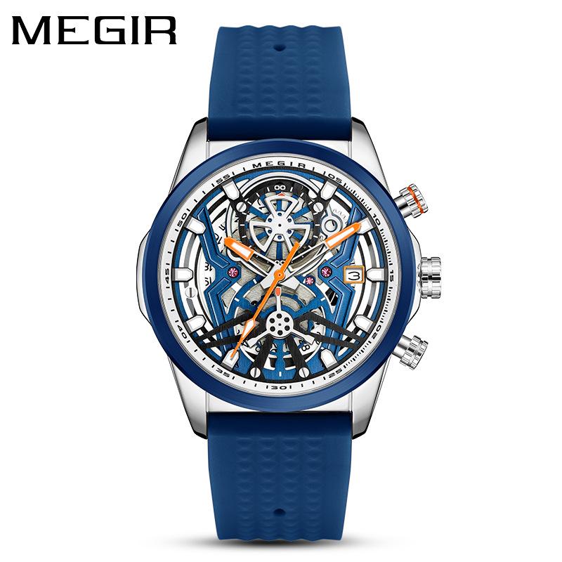 

MEGIR Мужские силиконовые кварцевые часы 2235 - Модный механический стиль синий