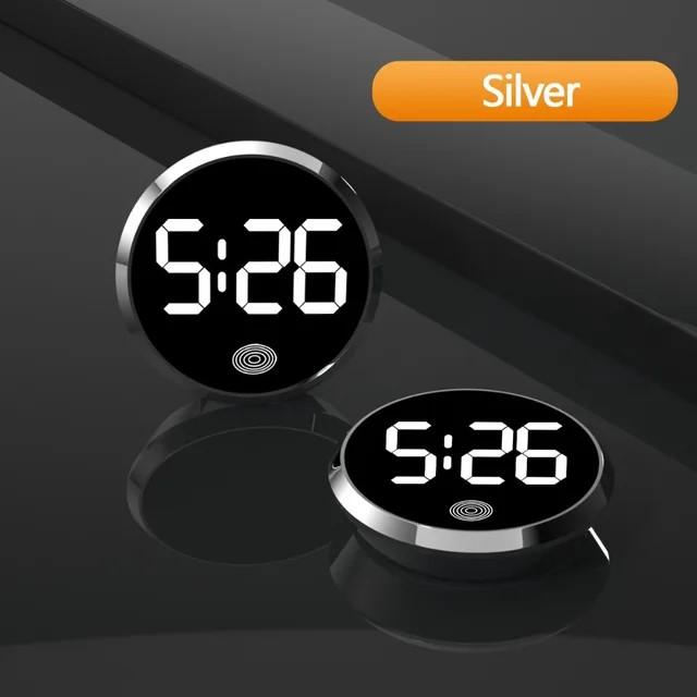 Fashionable Car-mounted LED Electronic Dial Round Alloy Touch Night Light Creative Digital Alarm Clock.