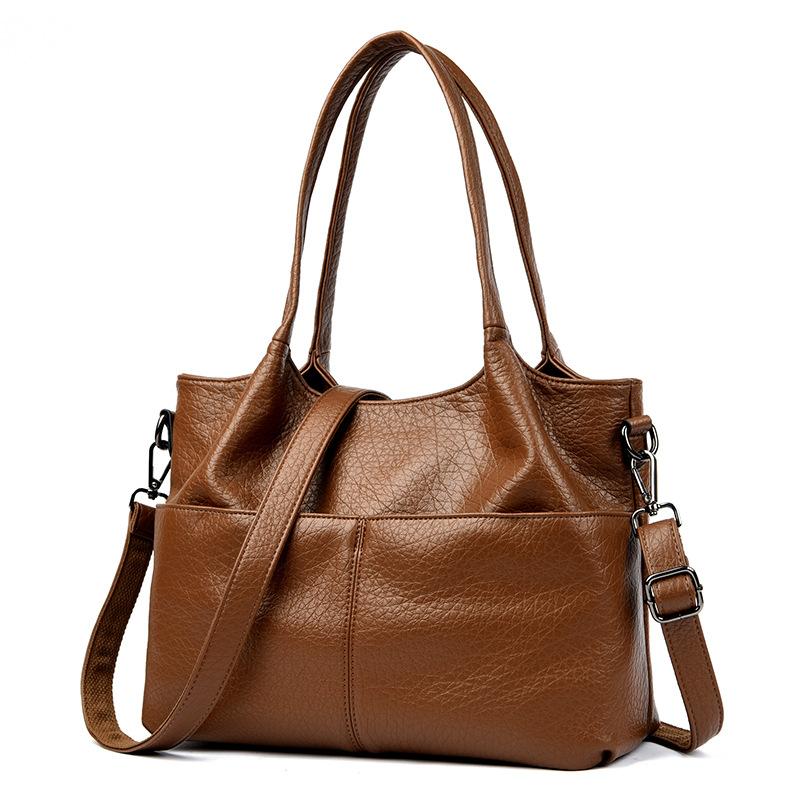 Large capacity tote bag women s bag 2025 new retro portable large bag casual soft leather shoulder bag