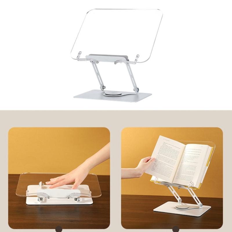 Ergonomic Acrylic Book Stand Height Adjustable and Angle for Reading Study and Cooking Foldable Portable Design