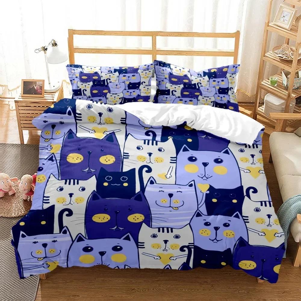 Cute Cat Comfortable Duvet Quilt Cover Pillowcase Bedding Set Children Bedroom Decoration Home Textile