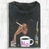 90s Retro Distressed Doll Emoji T-Shirt Satirical Pattern Fun and Trendy Washed Pure Cotton Couple Spring/Summer Loose Shirt