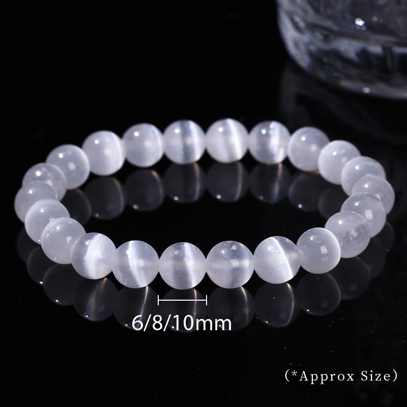 

6 8 10mm Natural Stone White Selenite Stone Bead Yoga Meditation Elastic Bracelet for Men and Women Mind Healing Jewelry Gift Beads Approx 6mm