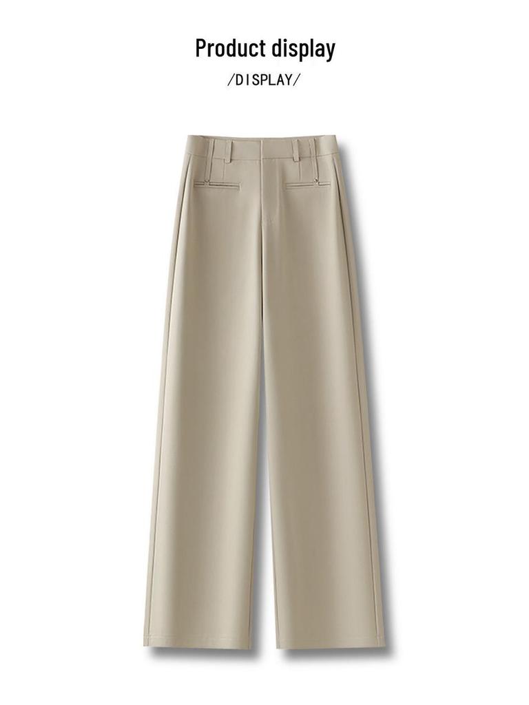 Women's Apricot High-Waisted Slimming Wide-Leg Pants - Spring/Summer 2026 Casual Suit Trousers