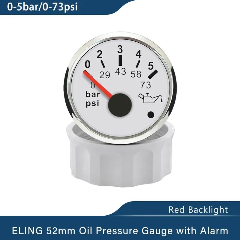 ELING Marine 12V 24V 52mm Oil Pressure Gauge Meter 0-5Bar 0-10Bar with Red Backlight and Light Alarm for Van Ships Motorcycle