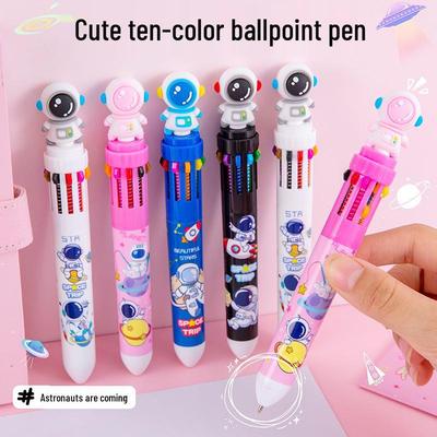 Spaceman Multicolor Ballpoint Pen – Cute Astronaut Design with 10 Press-Action Colors Perfect for Students