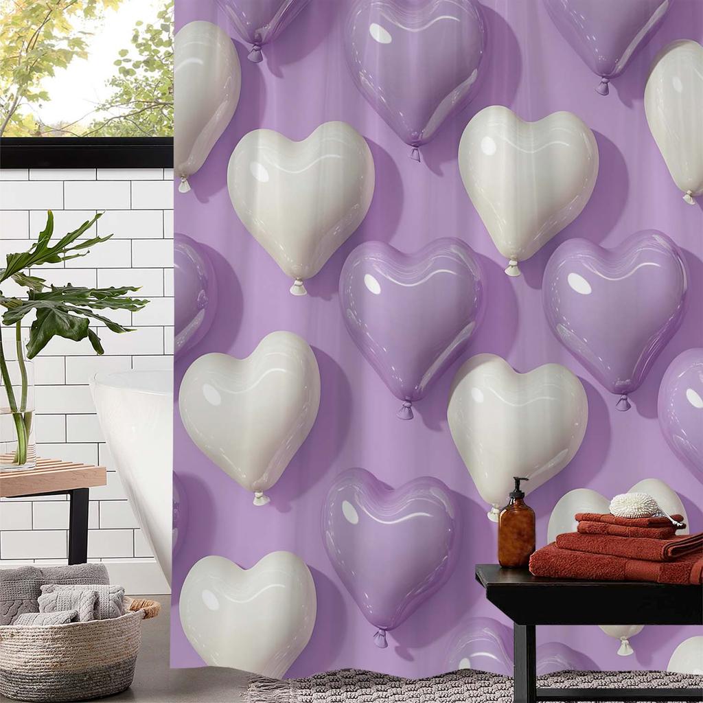 Romantic Valentine'S Day Love Balloon Print Shower Curtain, Window With 12 Hooks Curtain For Windows