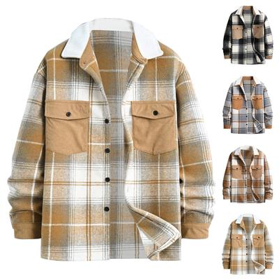 Herren Gestreift Kariert Lässig Locker Knopf Revers Langarm Kapuzen Strickjacke Hemd Jacke