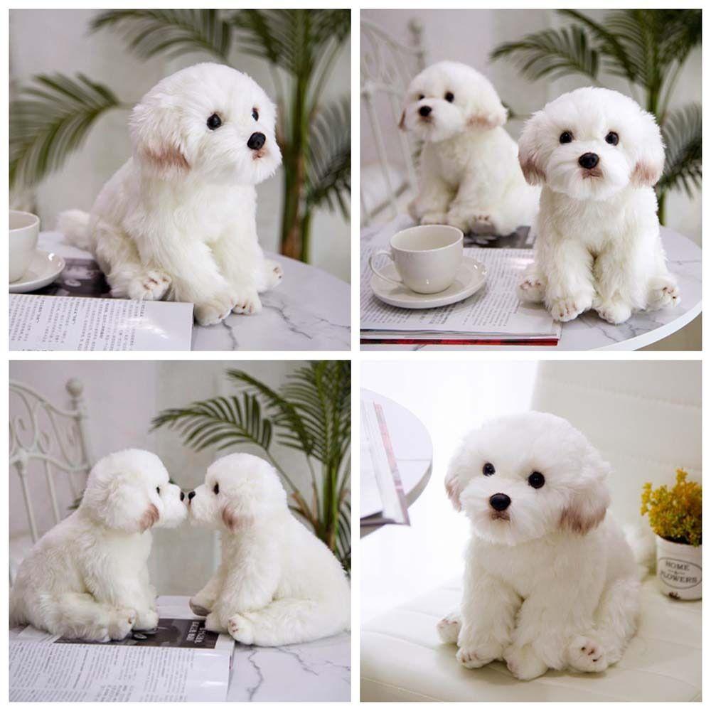 Stuffed Animal Maltese Plush Toy Pets Fluffy Puppy Dog Plush Lovely Maltese Stuffed Dog  Baby Kids