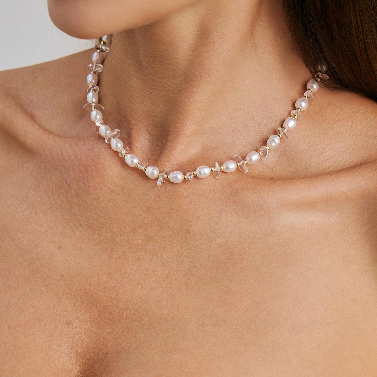 

Bohemian Irregular Gravel Necklace Female, Sweet Imitation Pearl Beaded Collarbone Chain Necklace