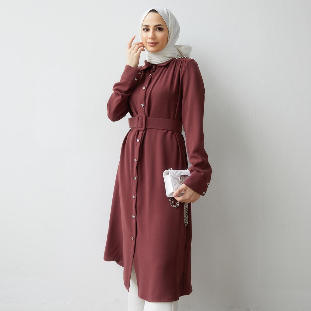 Tunica lungă pentru femei cu centură și piatră pe umăr