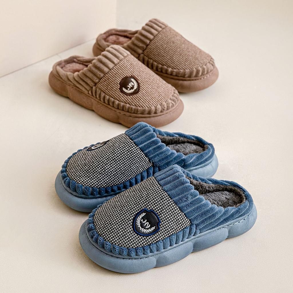 Lidani large size cotton slippers men's autumn and winter indoor home non-slip new couple hair slippers men