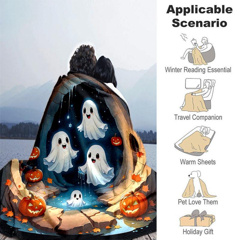 1pc Cute Ghost Pumpkin Theme Blanket  Soft Throw for Home Decor, Perfect Gift, Suitable for All Seasons