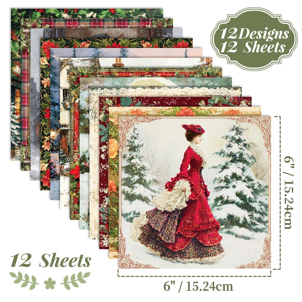 12 Sheets/Pack Victorian Winter European Retro Material Pack Photo Album Handmade Decorative Paper Batch