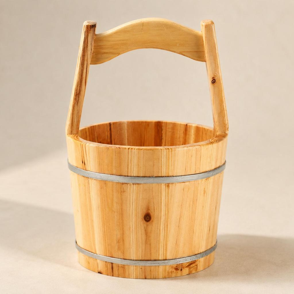 Tapered Wooden Water Bucket Rustic with Carrying Handle