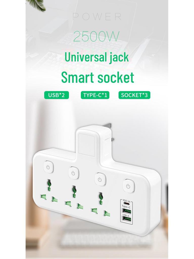 "Multifunctional USB Power Socket: UK, EU, US Standards, 220V"