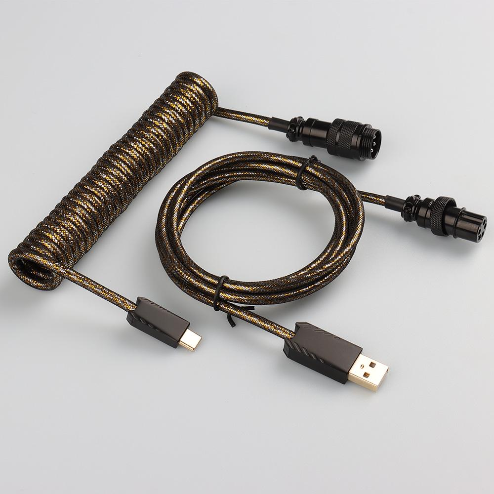 Custom Detachable Cable Mechanical Gaming Keyboard Coiled Keyboard Cable Usb c Coiled Cable Micro Sleeved GX16 coiled length 15±1cm , straight length 1.5M