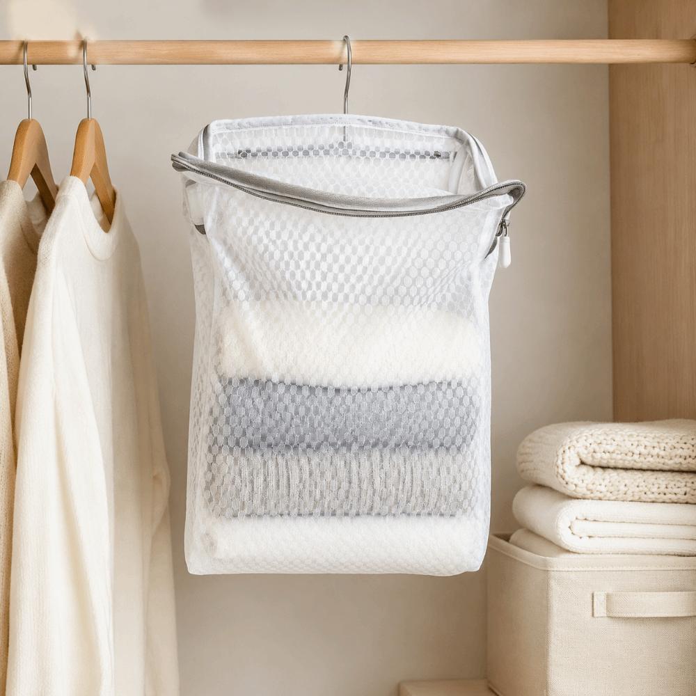 Mesh Design Hanging Storage Bag Large Capacity Laundry Basket Storage Organizer Dormitory