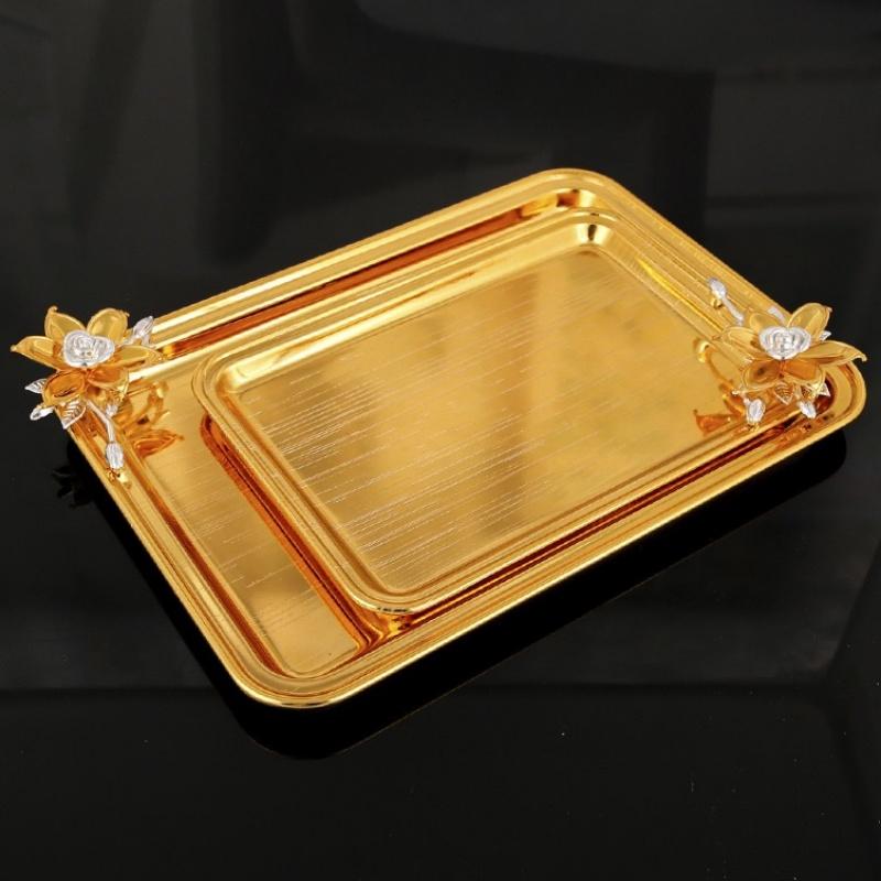 Fruit Plate,Alloy Flower Inlaid Gem Shape Plate,Polishing Golden Snack Disc,Candy Food Plate Home Wedding Desktop Decoration