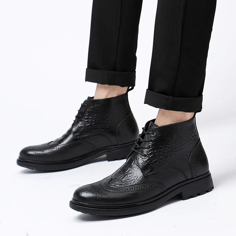 Fashion Genuine Leather Fashion Mens Shoes Retro Casual Male Boots All-match Motorcycle Ankle Boots Men Winter Warm Winter Brogue Shoes
