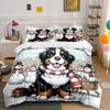 Festliches Hunde- und Schneemann-Szene Bettwäsche Bettbezug-Set  (1*Bettbezug 2*Kissenbezüge, ohne Bettdecke)