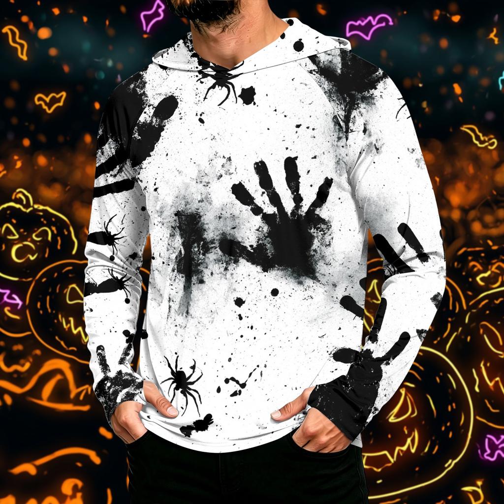 Men's Long Sleeve Hoodie with Sun Halloween Print Pullover