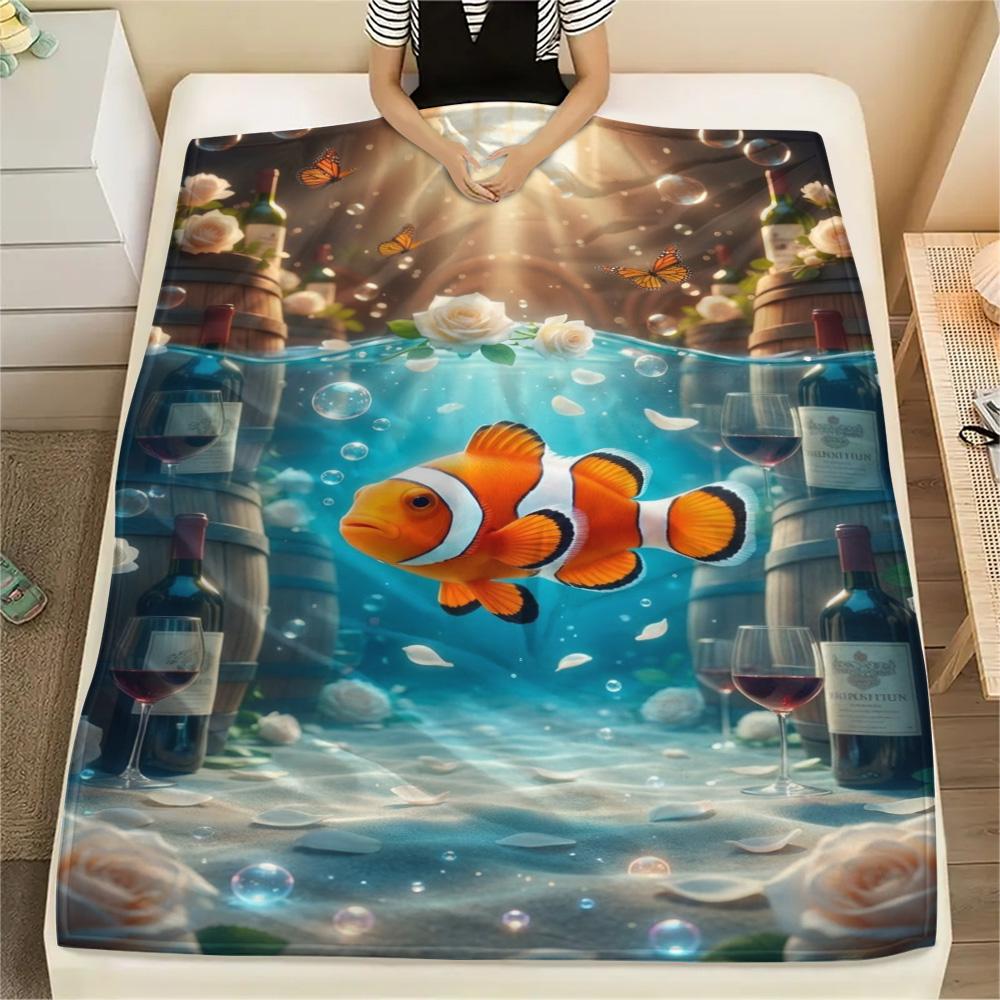 1PC Art Print Decor Print FlAannel Blanket, High quality Comfortable for All Seasons, Home Decor, Warmth and Comfort