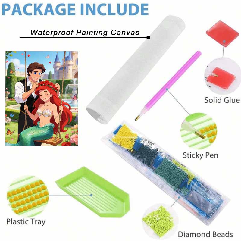 Disney Diamond Art Painting Kit 5D Ariel & Eric Diamond Painting Dot Art Kit Home Wall Decor