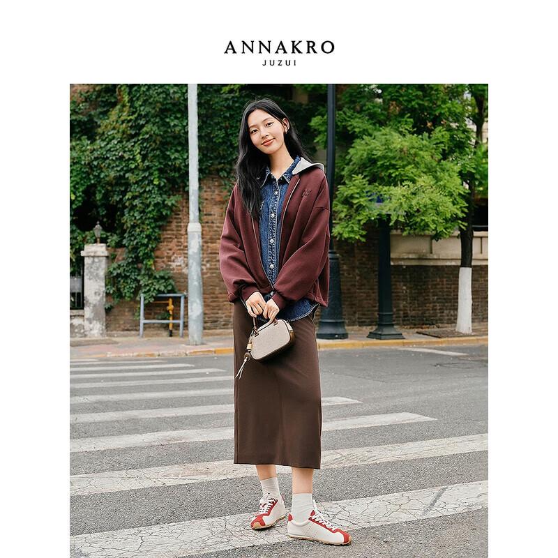 

Аннако Цветной блок Съемный воротник Повседневная куртка M