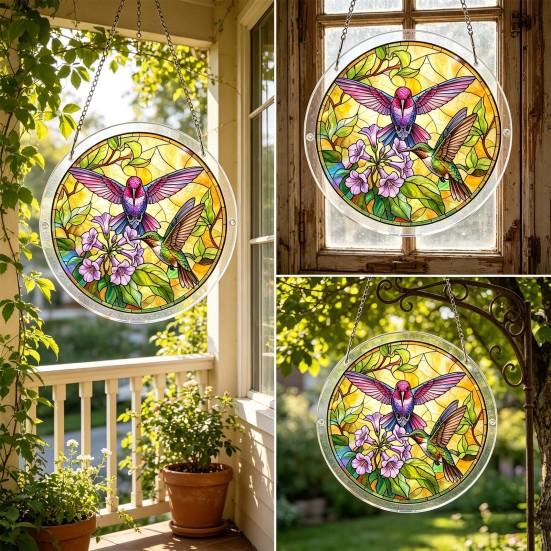 Sun Catcher Puzzle Acrylic Suncatcher Durable Clear Acrylic Colorful Patterns Window Decoration for Doors Garden