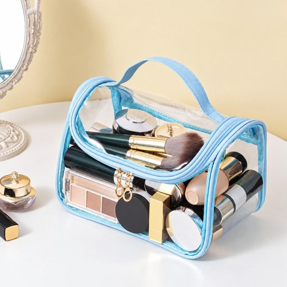 Zippered Travel Cosmetic Bag Transparent PVC Makeup Storage Pouch Daily Storage Pouch Home Use