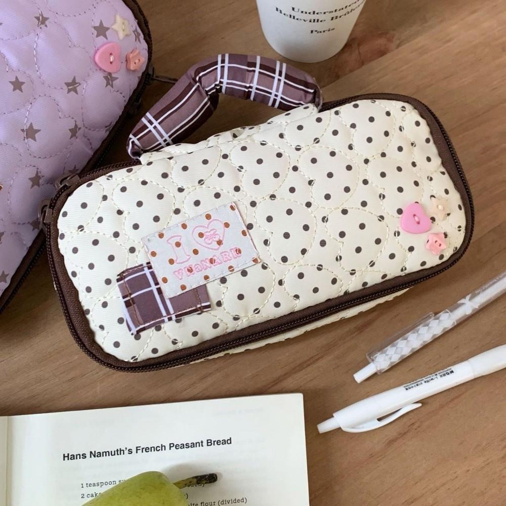 Polka Dot Korean Stationery Bag Large Capacity Handheld Pencil Bag Pen Storage Bag Student