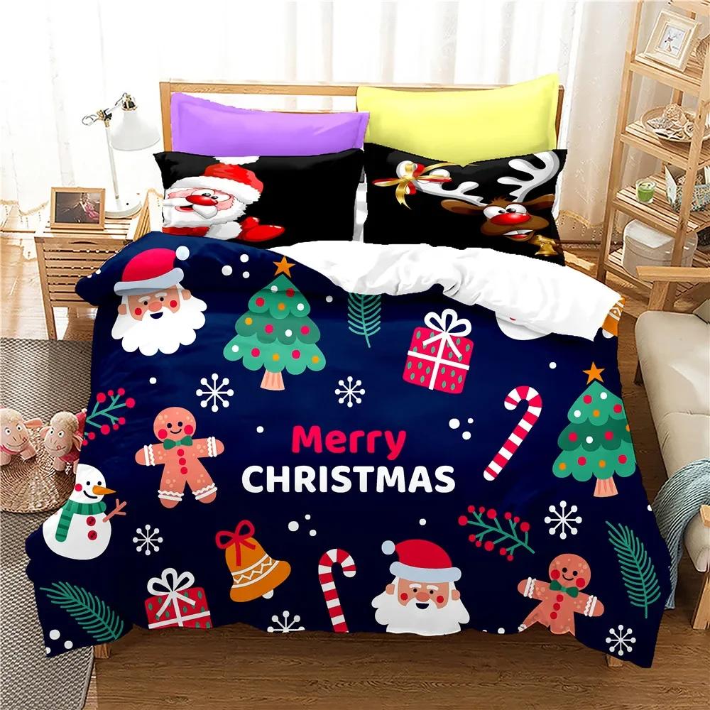 

Carton Mery Christmas Comfortable Quilt Cover Set Pilowcases Double Beding House De Couete 2 Persone Beding Set King-Sized Dimensionsd Dimensions 135*200cm Eu-Single