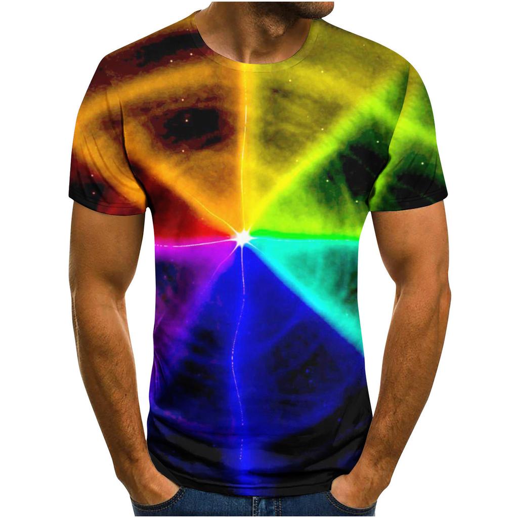 Summer Round Neck 3D Visual Feast Abstract Print Top Fashionable Casual Short Sleeved Men's T-shirts