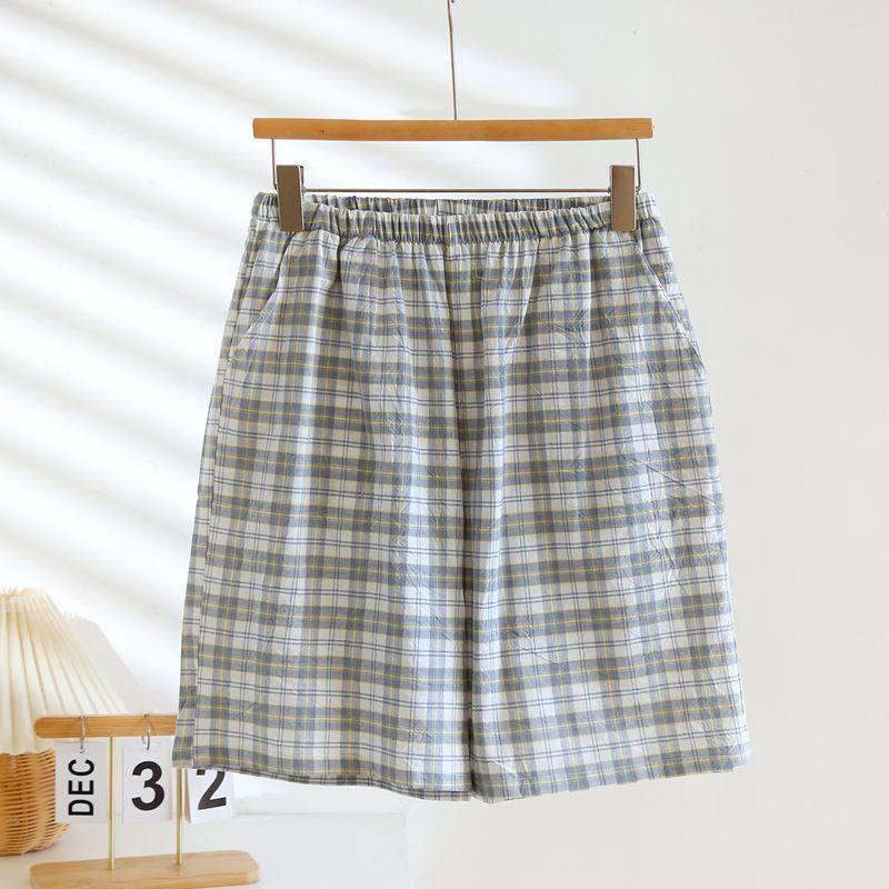 Men's Spring & Summer Cotton Plaid Pajama Shorts - Lightweight, Versatile for Home or Beach Wear.