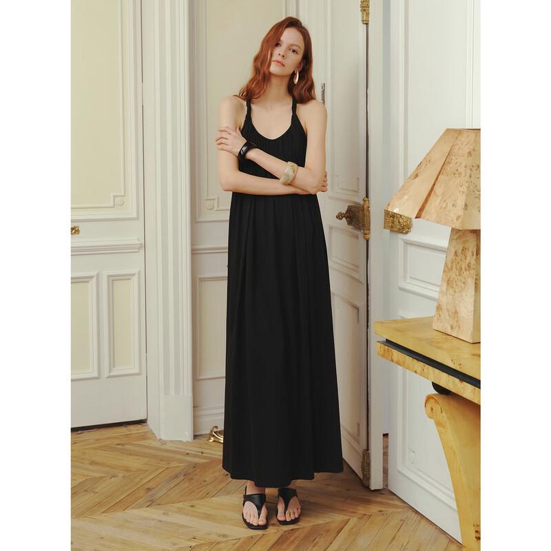 ELLE Women's Black Twisted Strap A-Line Maxi Dress