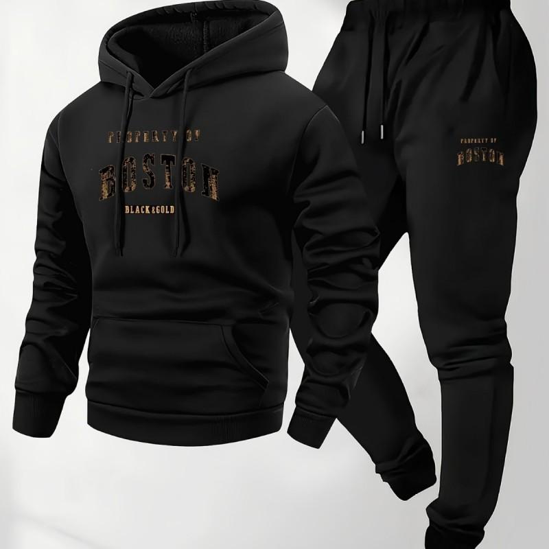Mens Casual Hooded Long Sleeve Top Matching Jogger Pants Set - Lightweight Comfort Fit Winter
