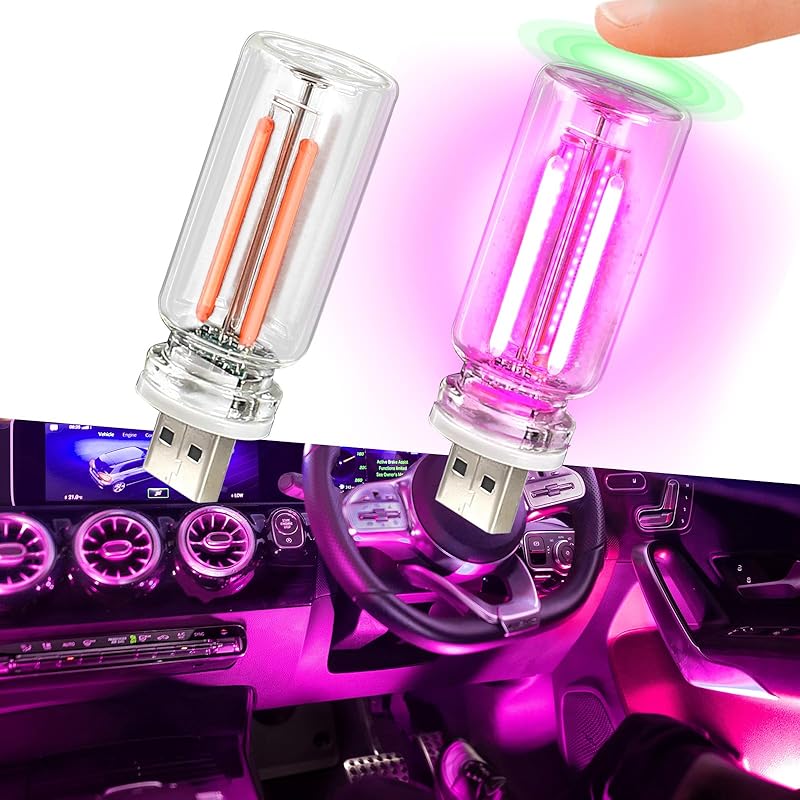 2PCS Car USB Night Lights, Touch Dimmable Vehicle Interior Ambient Lamp, Portable Retro Glass LED Light for Auto Decorations, Bedroom, Office,