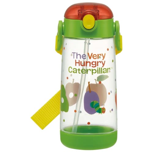 Skater Children's Water Bottle with Straw, Clear, One-Push Operation, Very Hungry Caterpillar Design, 480ml, Girl's PDSH5