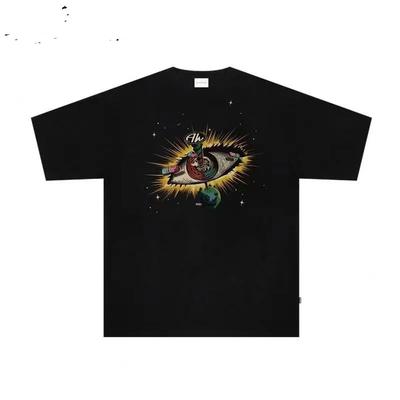 Camiseta de Algodón 100% de Alta Calidad Verano Oversize Cuello Redondo Hombre Manga Corta Estampado con Patrón de Marca Mujer Camiseta Deportiva Fitness Top