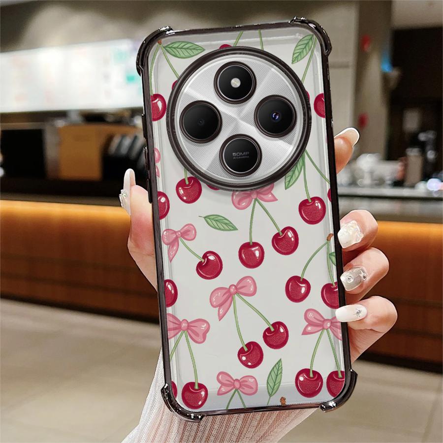 Phone Case for Xiaomi Redmi A3 A3X A5 K80 Pro K80 5G 13C 14C Clear Cover Cartoon Bow Cherry