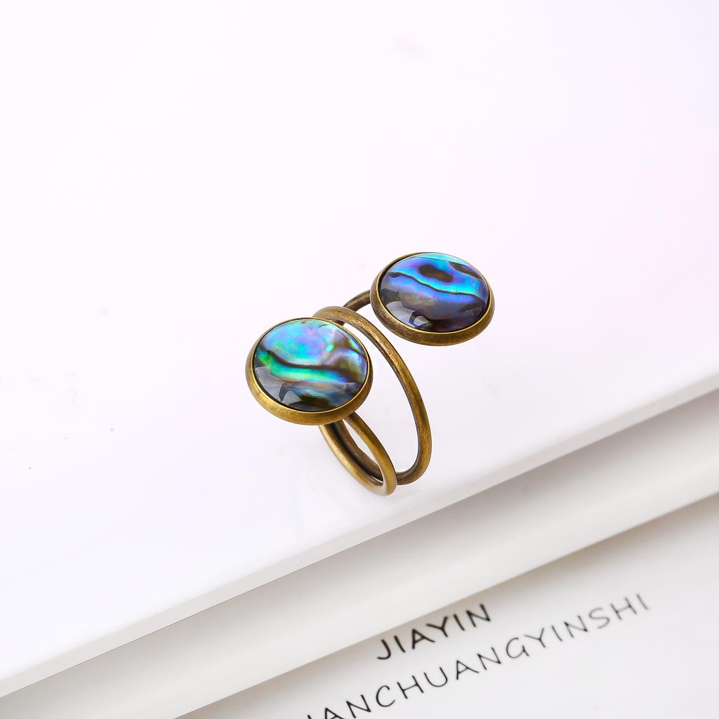 Hot-selling 1pc Natural Round Shell Open-Style Adjustable Ring Charming Fot Women Girls Daily Party Jewelry Unique Design