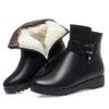 Women's Ladies Mother Female Genuine Leather Ankle Boots Platform Wedges Shoes Winter Round Toe Non Slip Plush Wool Warm Zipper