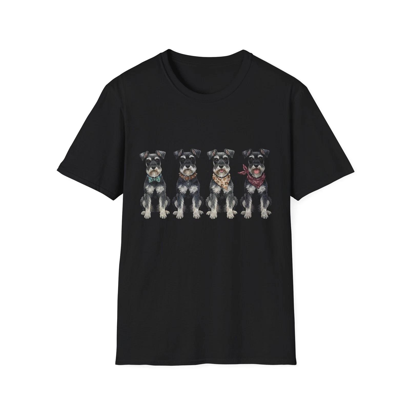 

Dog Four Schnauzers Illustrated Watercolor Cute Black Tee Graphic T-Shirt 3XL
