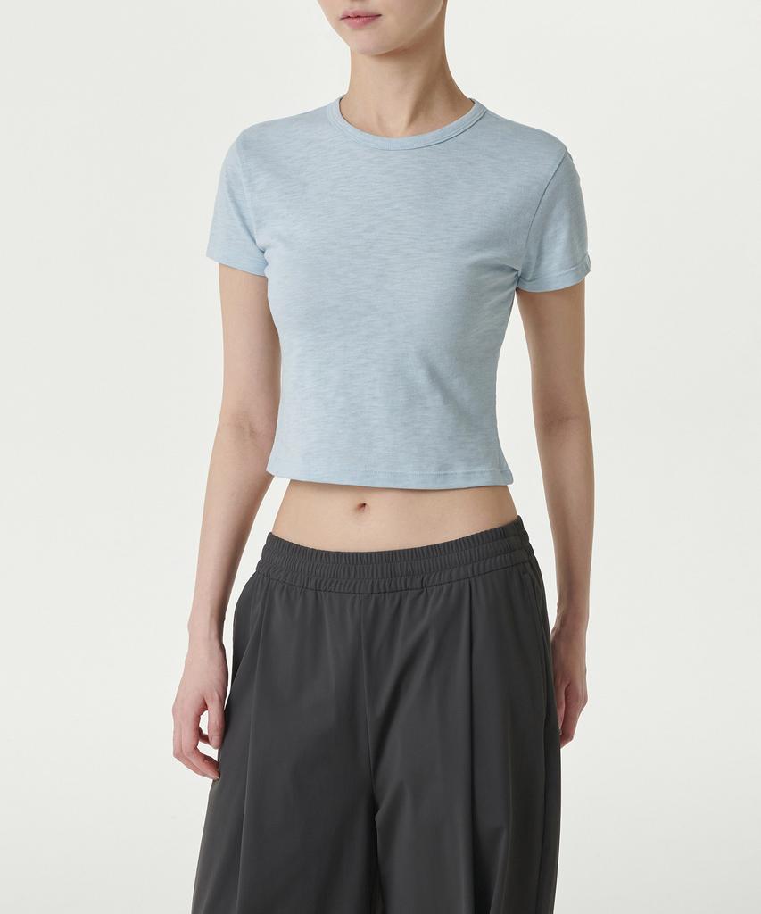MUSINSA STANDARD WOMAN Women'S Slub Slim Crop Crew Neck T-Shirt [Pastel Blue]